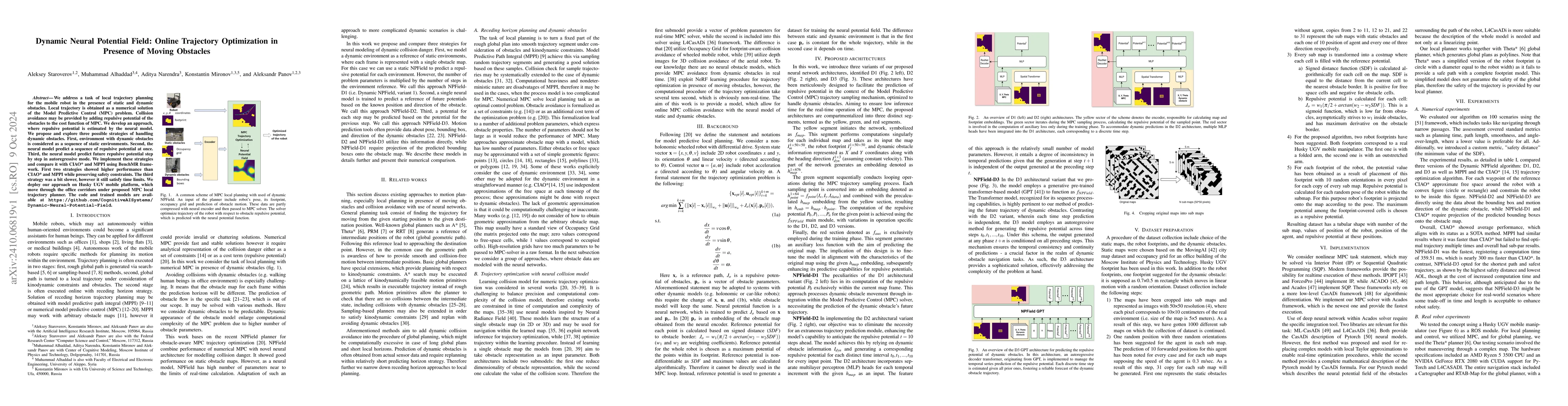 Thumbnail for Dynamic Neural Potential Field: Online Trajectory Optimization in
  Presence of Moving Obstacles