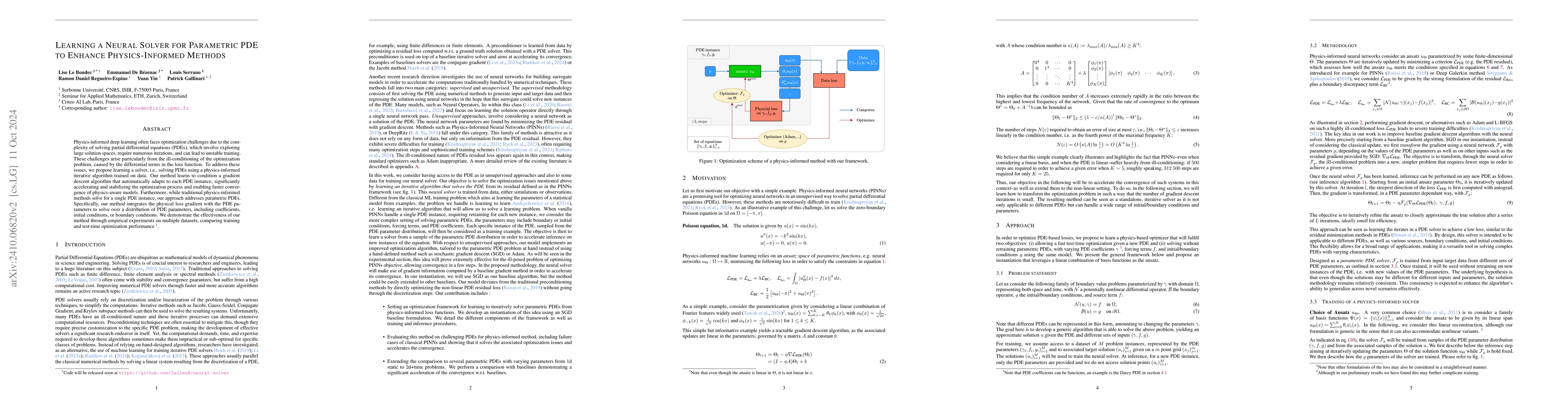 Thumbnail for Learning a Neural Solver for Parametric PDE to Enhance Physics-Informed
  Methods