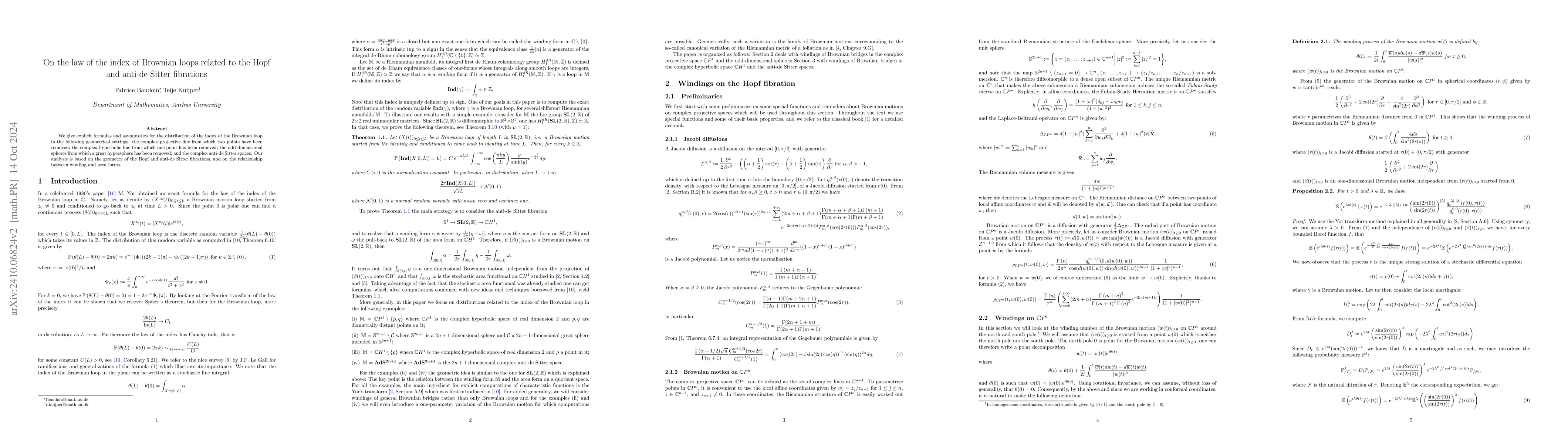 Thumbnail for On the law of the index of Brownian loops related to the Hopf and
  anti-de Sitter fibrations