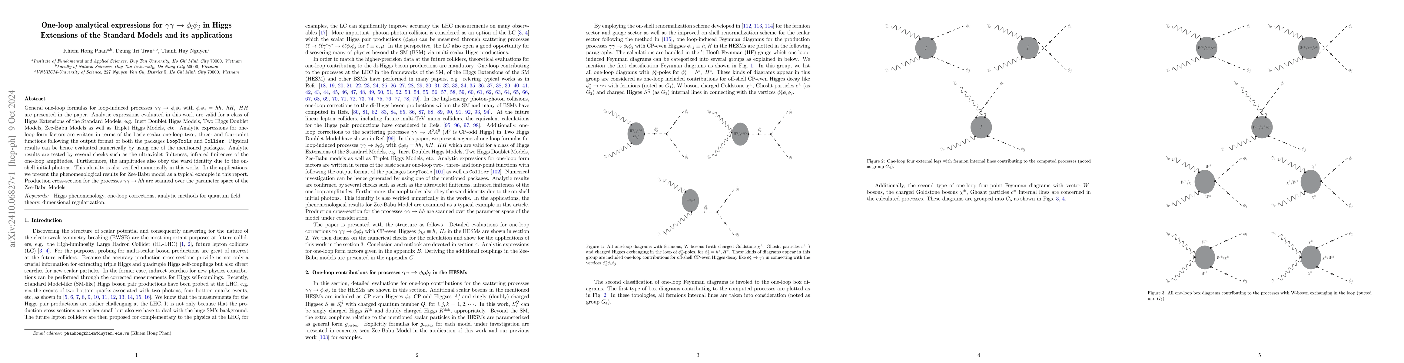 Thumbnail for One-loop analytical expressions for $γγ\rightarrow
  φ_iφ_j$ in Higgs Extensions of the Standard Models and its applications