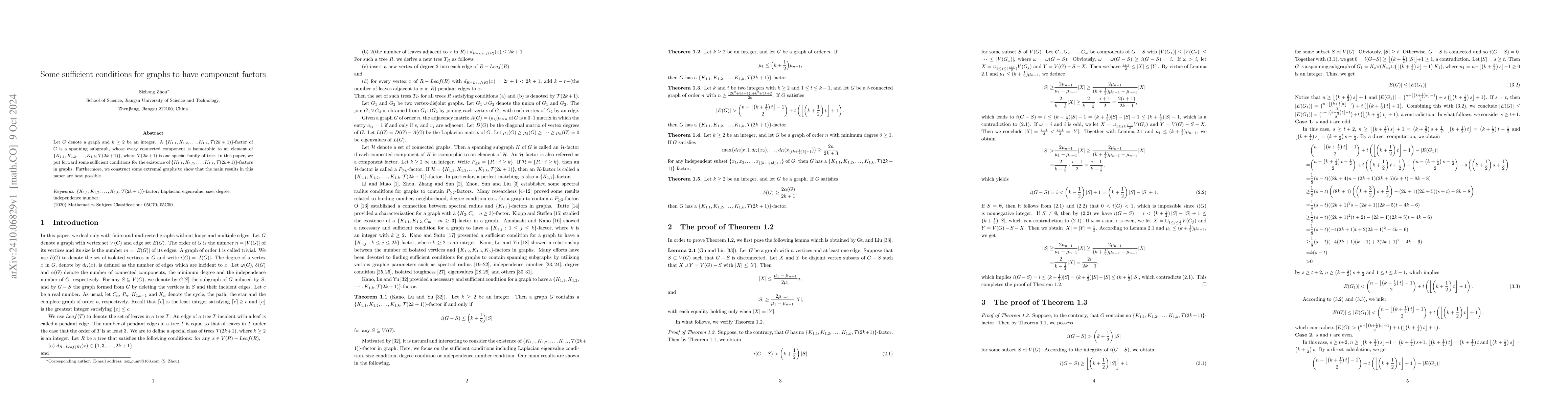 Thumbnail for Some sufficient conditions for graphs to have component factors