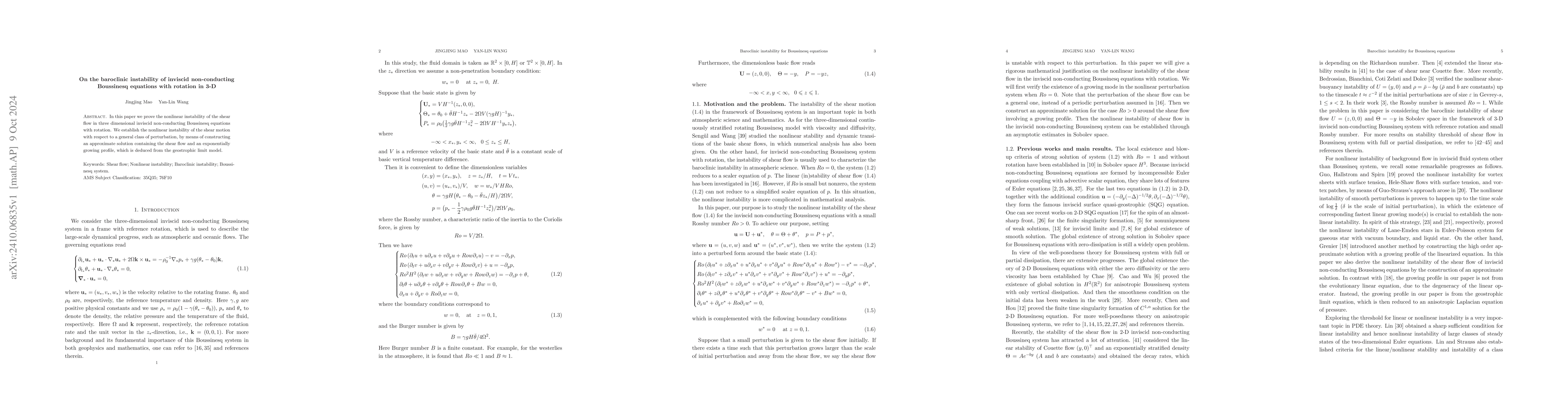 Thumbnail for On the baroclinic instability of inviscid non-conducting Boussinesq
  equations with rotation in 3-D