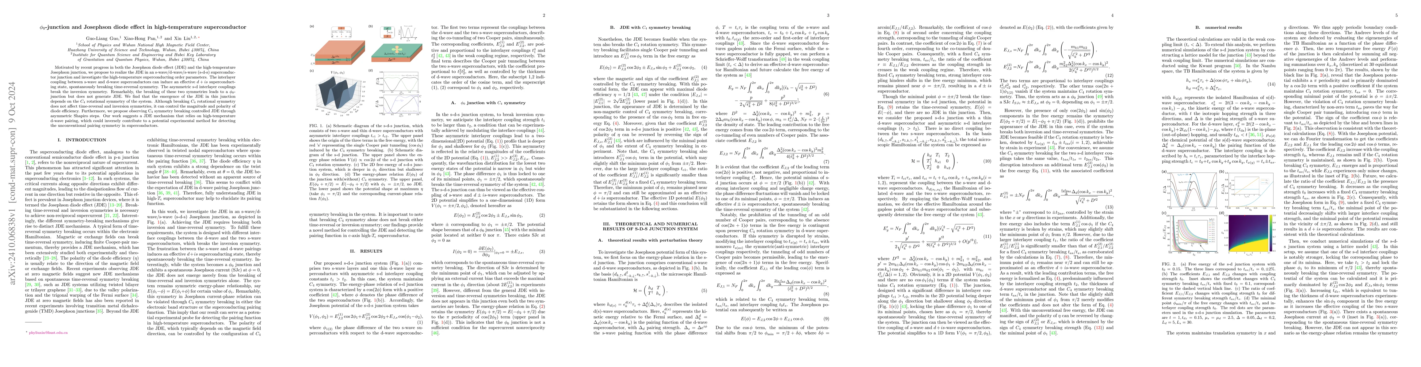 Thumbnail for $φ_0$-junction and Josephson diode effect in high-temperature
  superconductor