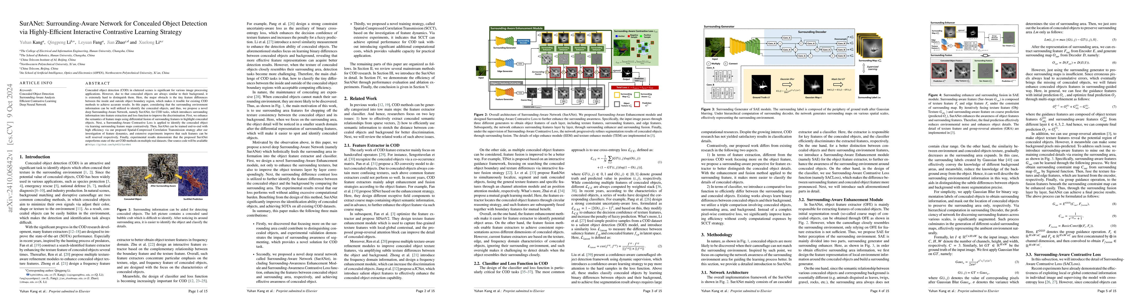 Thumbnail for SurANet: Surrounding-Aware Network for Concealed Object Detection via
  Highly-Efficient Interactive Contrastive Learning Strategy