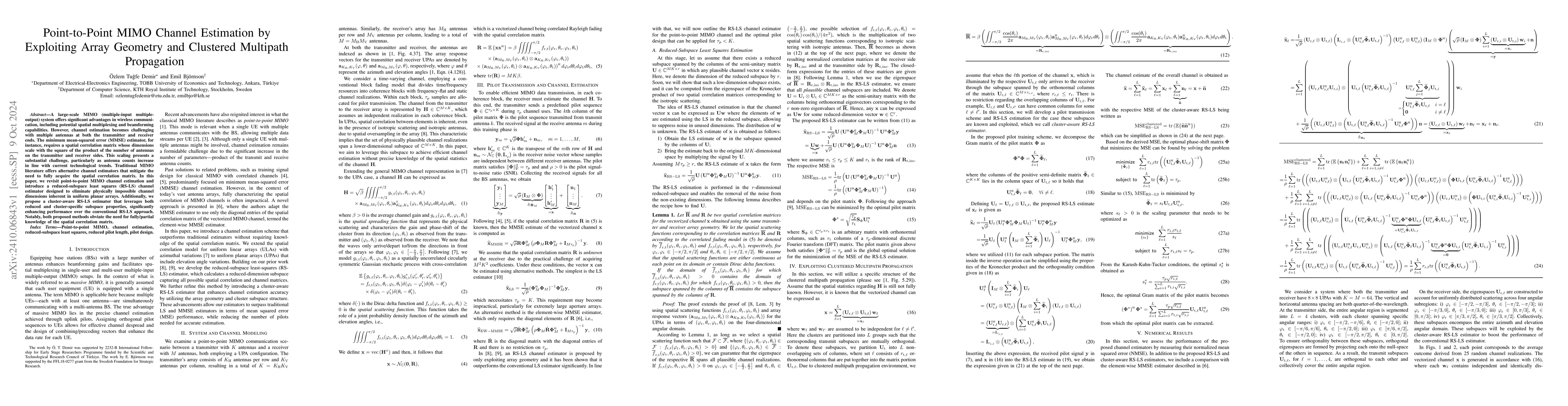 Thumbnail for Point-to-Point MIMO Channel Estimation by Exploiting Array Geometry and
  Clustered Multipath Propagation