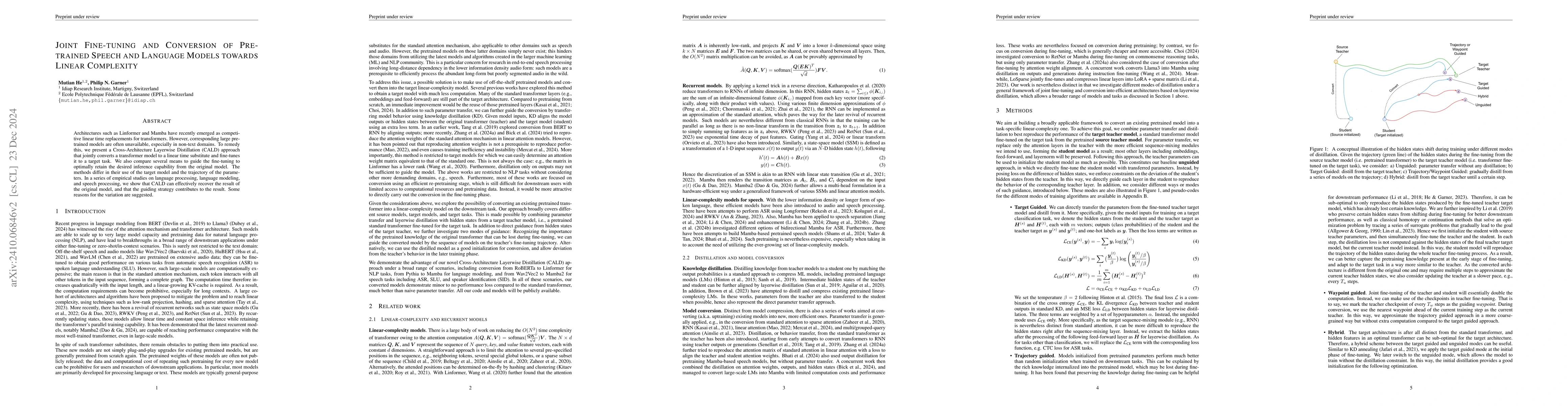 Thumbnail for Joint Fine-tuning and Conversion of Pretrained Speech and Language
  Models towards Linear Complexity