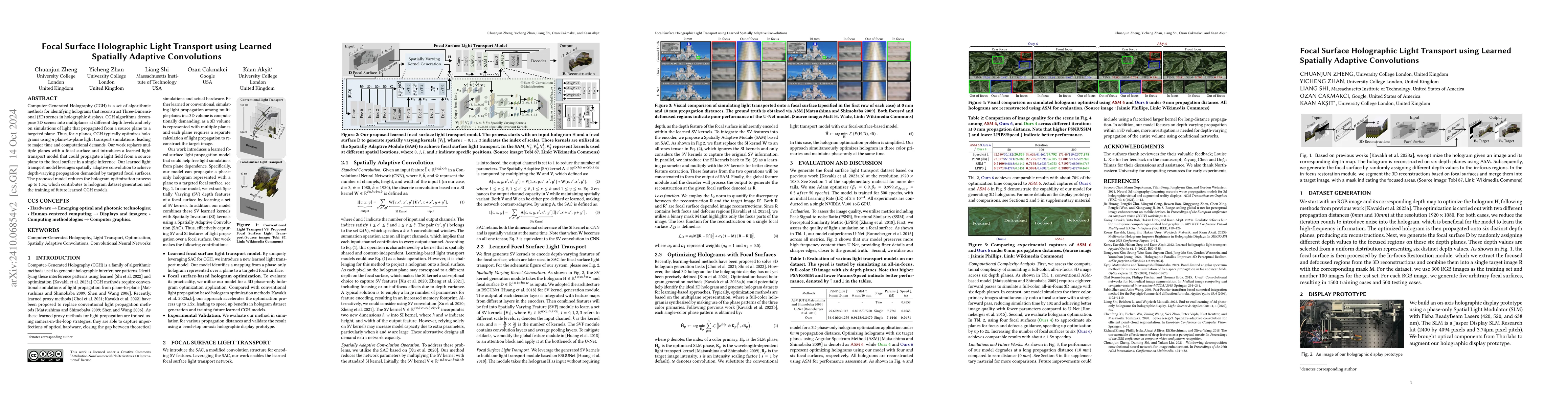Thumbnail for Focal Surface Holographic Light Transport using Learned Spatially
  Adaptive Convolutions