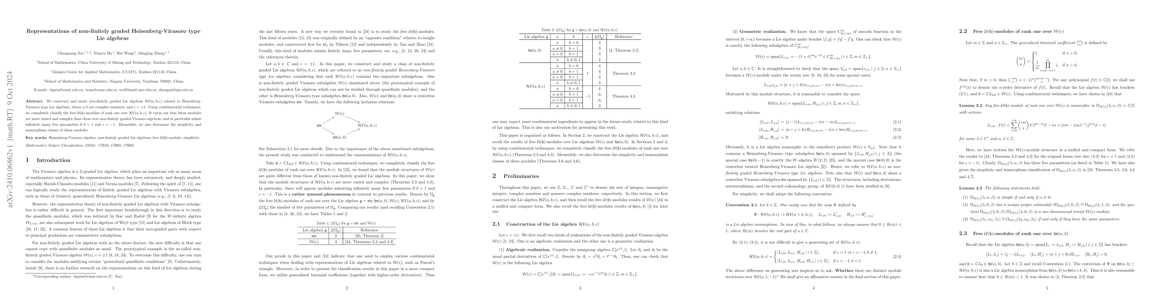 Thumbnail for Representations of non-finitely graded Heisenberg-Virasoro type Lie
  algebras