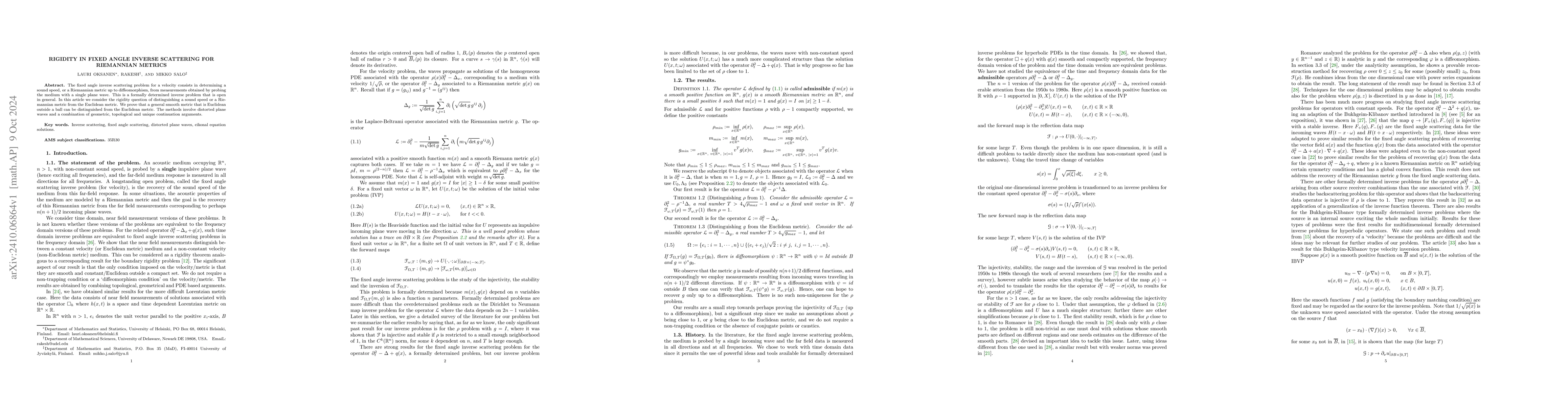 Thumbnail for Rigidity for fixed angle inverse scattering for Riemannian metrics