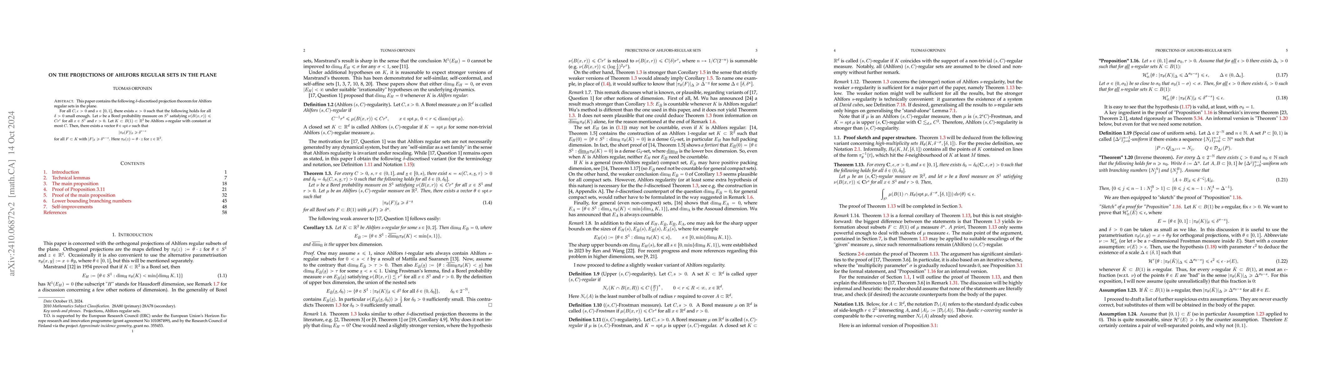 Thumbnail for On the projections of Ahlfors regular sets in the plane