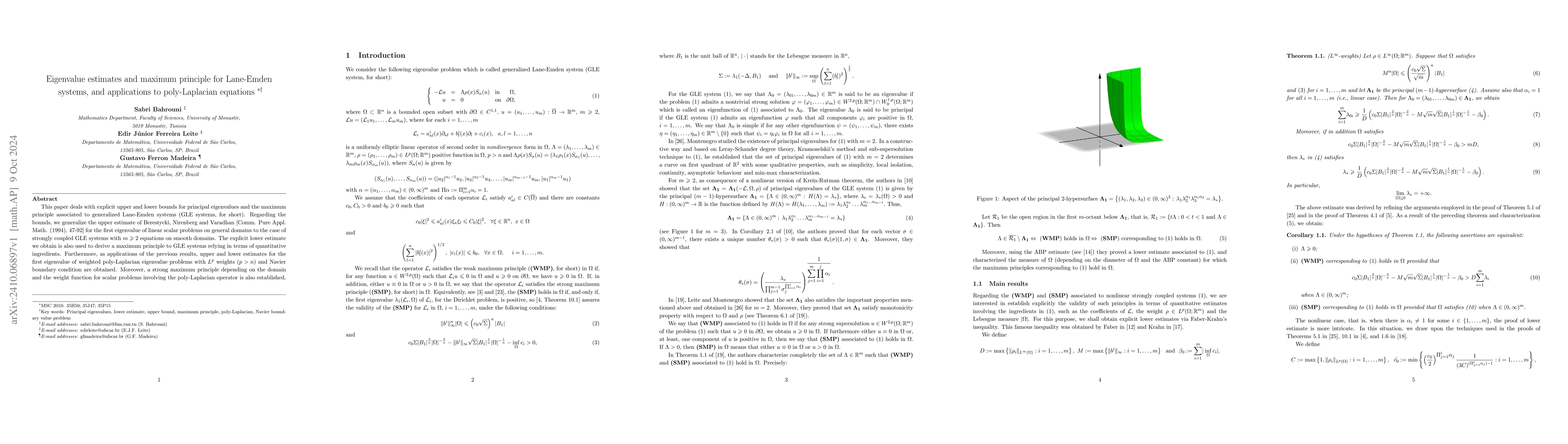 Thumbnail for Eigenvalue estimates and maximum principle for Lane-Emden systems, and
  applications to poly-Laplacian equations