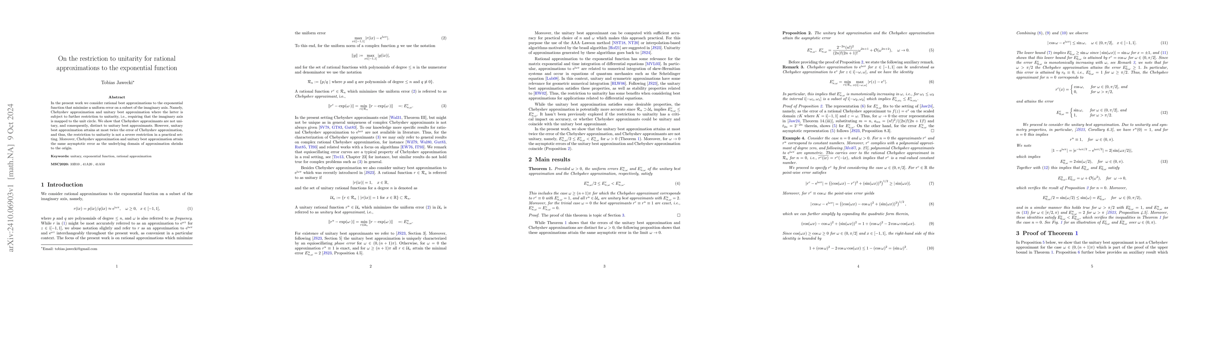 Thumbnail for On the restriction to unitarity for rational approximations to the
  exponential function