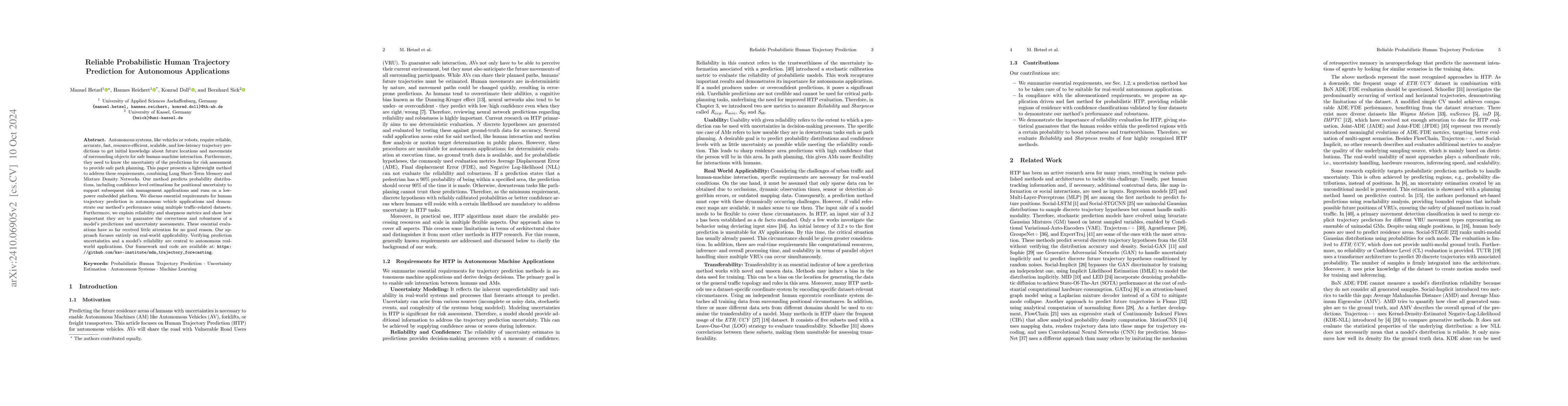 Thumbnail for Reliable Probabilistic Human Trajectory Prediction for Autonomous
  Applications