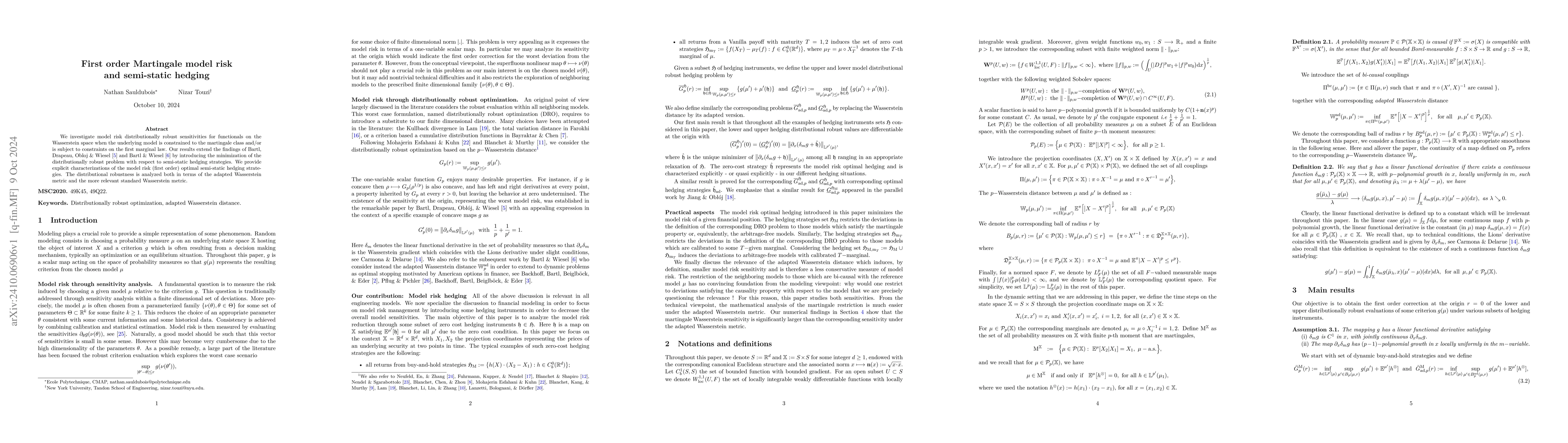 Thumbnail for First order Martingale model risk and semi-static hedging