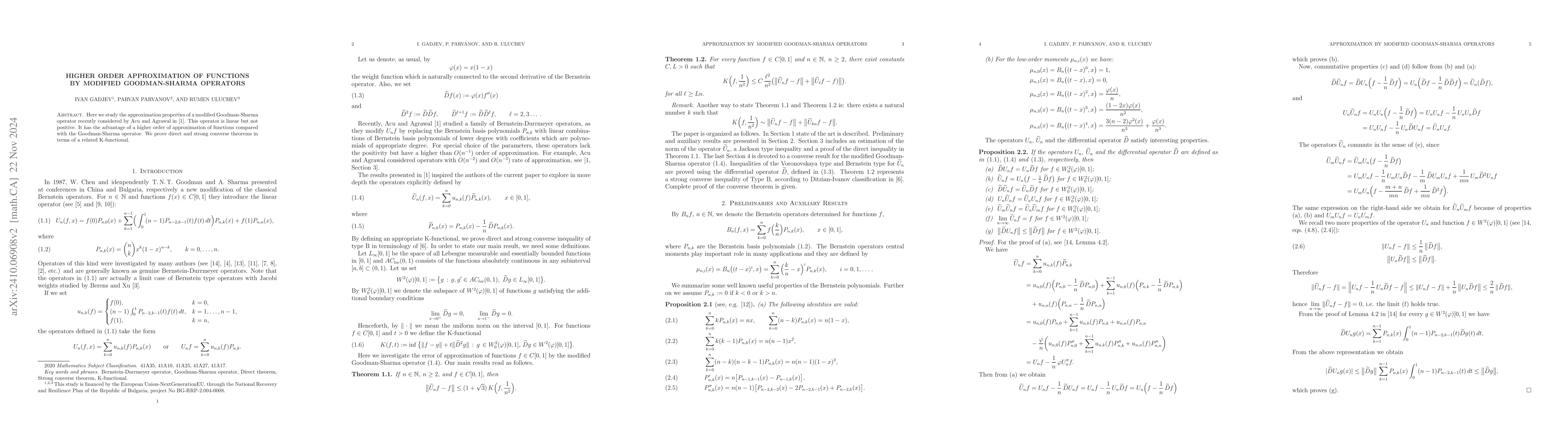 Thumbnail for Higher Order Approximation of Functions by Modified Goodman-Sharma
  Operators