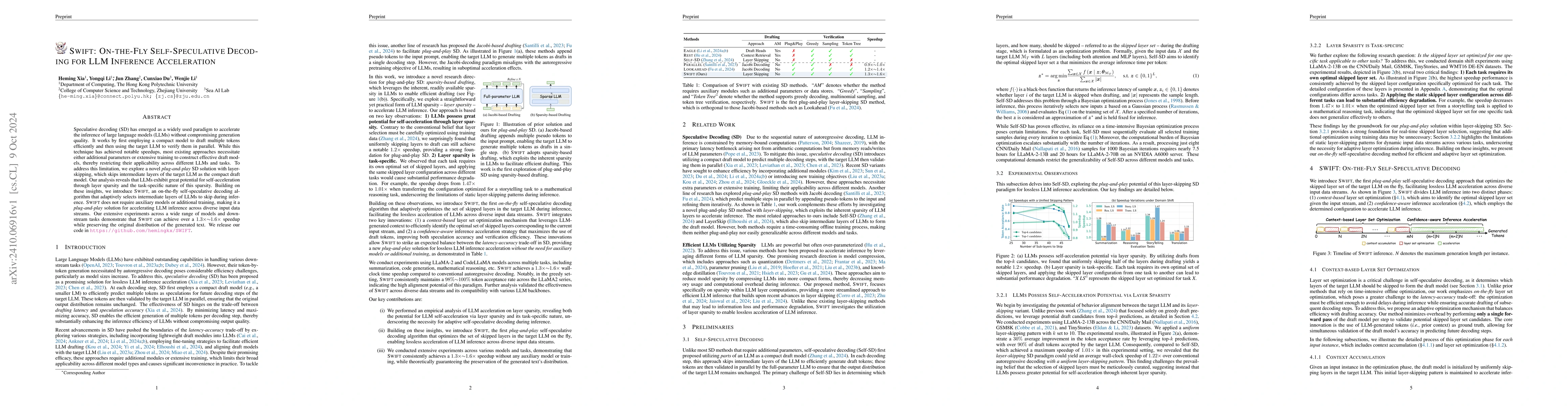 Thumbnail for SWIFT: On-the-Fly Self-Speculative Decoding for LLM Inference
  Acceleration