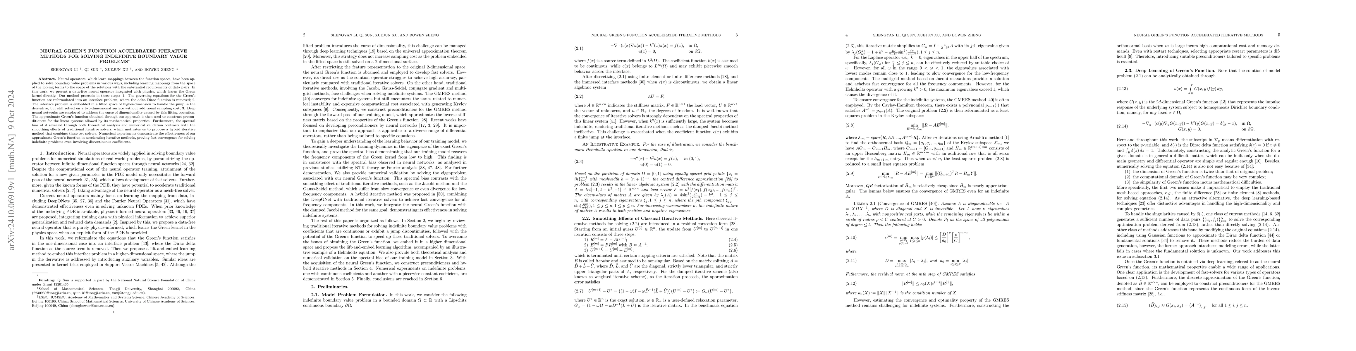 Thumbnail for Neural Green's Function Accelerated Iterative Methods for Solving
  Indefinite Boundary Value Problems