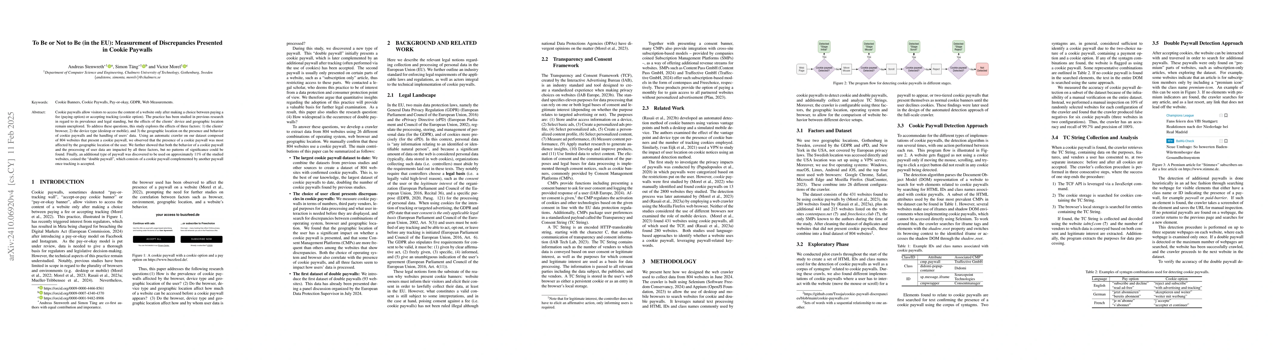 Thumbnail for To Be or Not to Be (in the EU): Measurement of Discrepancies Presented
  in Cookie Paywalls (LONG)