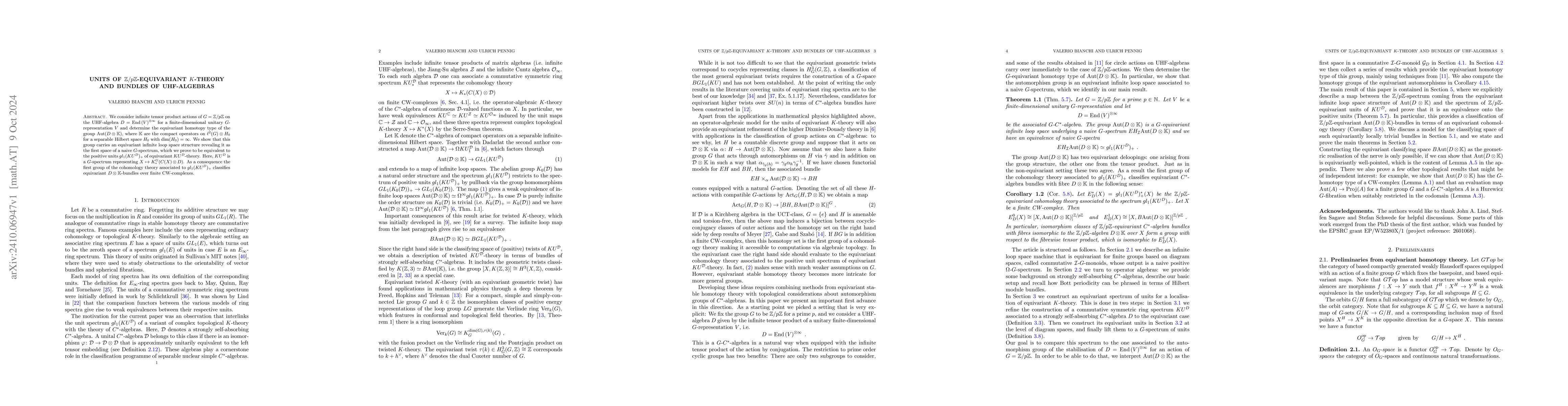 Thumbnail for Units of $\mathbb{Z}/p\mathbb{Z}$-equivariant $K$-theory and bundles of
  UHF-algebras
