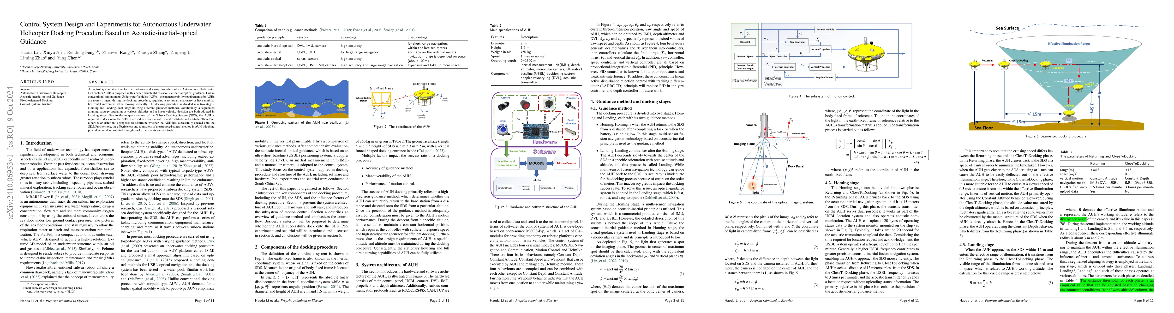 Thumbnail for Control System Design and Experiments for Autonomous Underwater
  Helicopter Docking Procedure Based on Acoustic-inertial-optical Guidance
