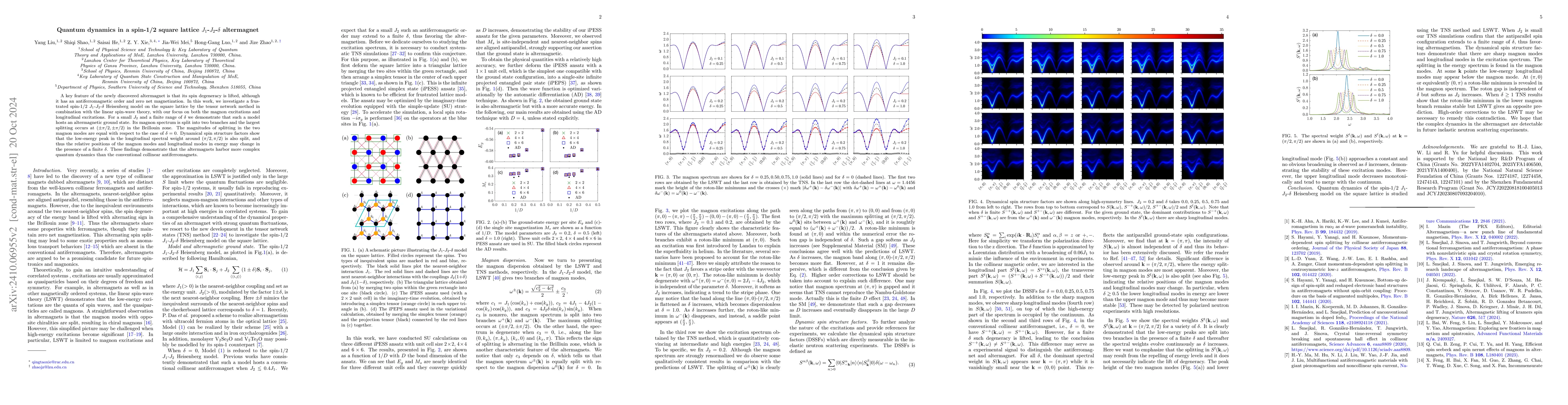 Thumbnail for Quantum dynamics in a spin-1/2 square lattice $J_{1}$-$J_{2}$-$δ$
  altermagnet