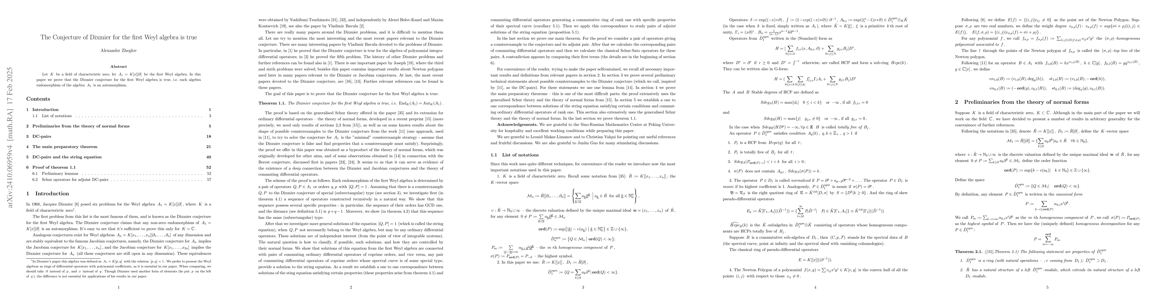 Thumbnail for The Conjecture of Dixmier for the first Weyl algebra is true