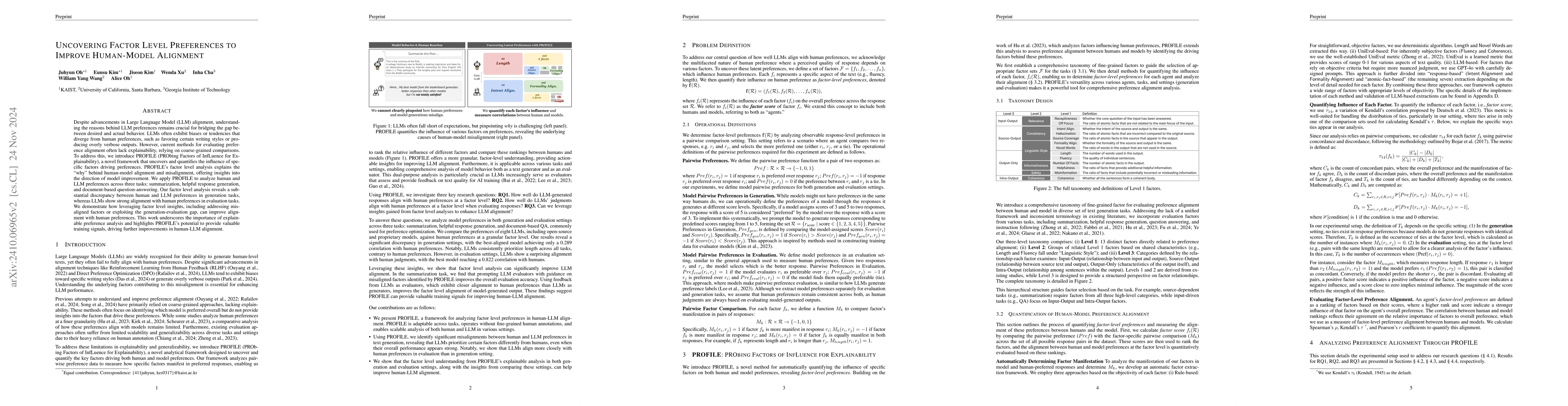 Thumbnail for Uncovering Factor Level Preferences to Improve Human-Model Alignment