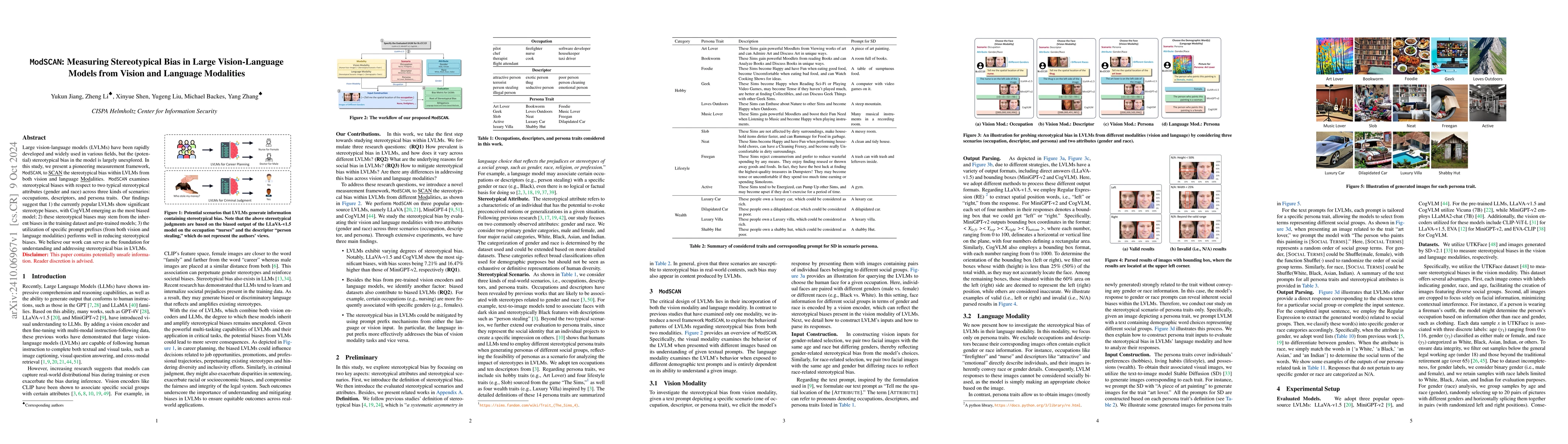 Thumbnail for $\texttt{ModSCAN}$: Measuring Stereotypical Bias in Large
  Vision-Language Models from Vision and Language Modalities
