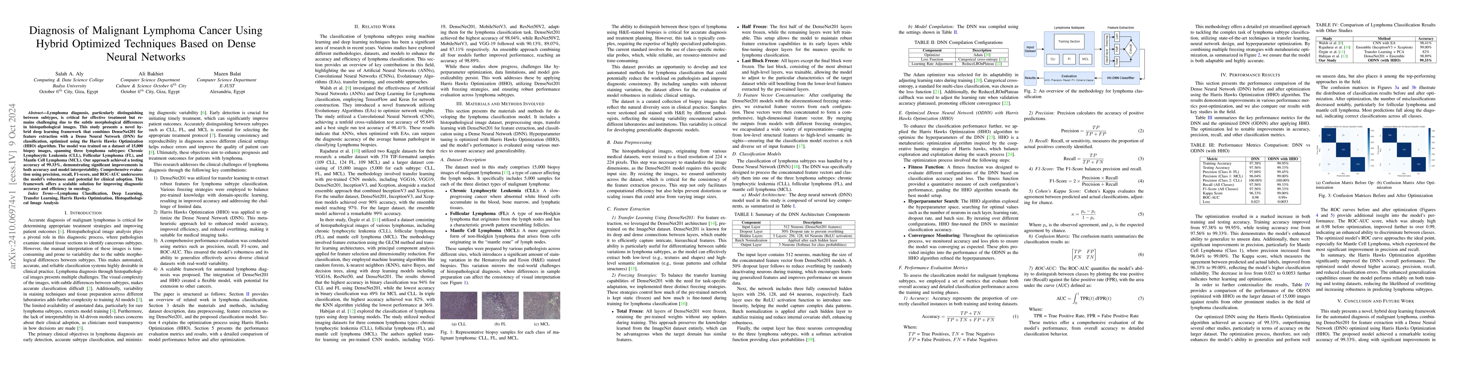 Thumbnail for Diagnosis of Malignant Lymphoma Cancer Using Hybrid Optimized Techniques
  Based on Dense Neural Networks