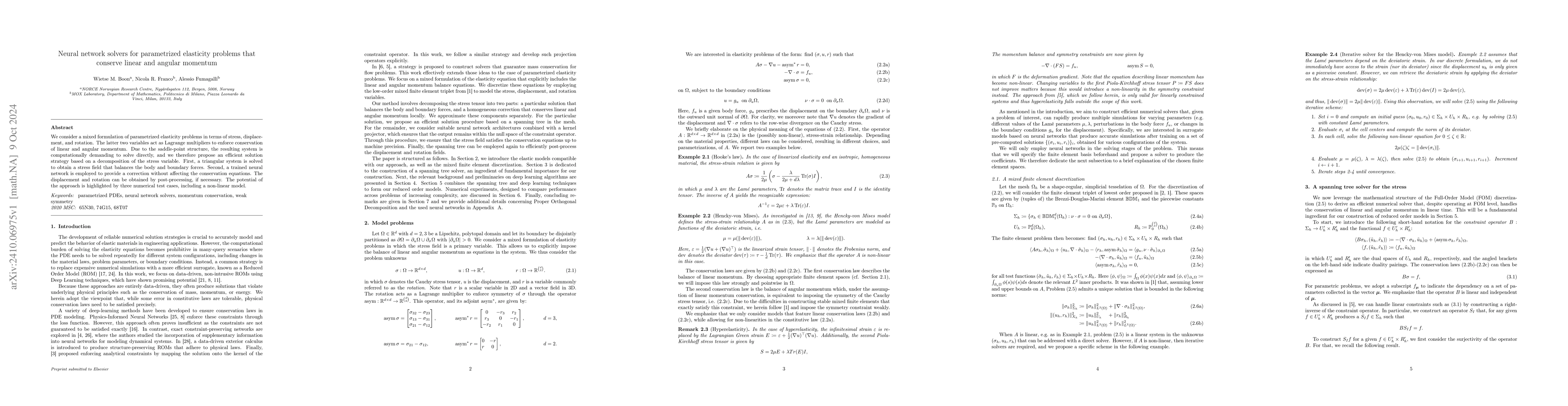 Thumbnail for Neural network solvers for parametrized elasticity problems that
  conserve linear and angular momentum