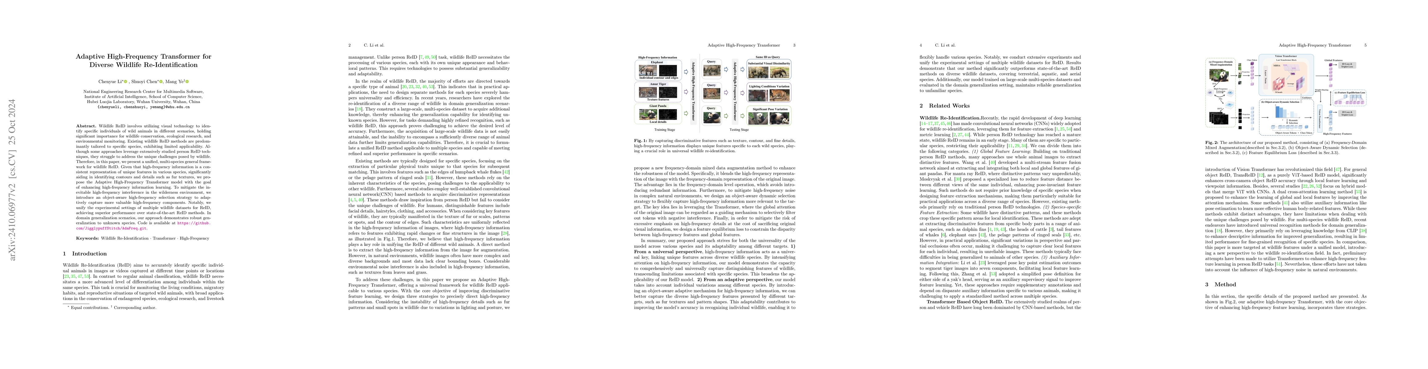 Thumbnail for Adaptive High-Frequency Transformer for Diverse Wildlife
  Re-Identification