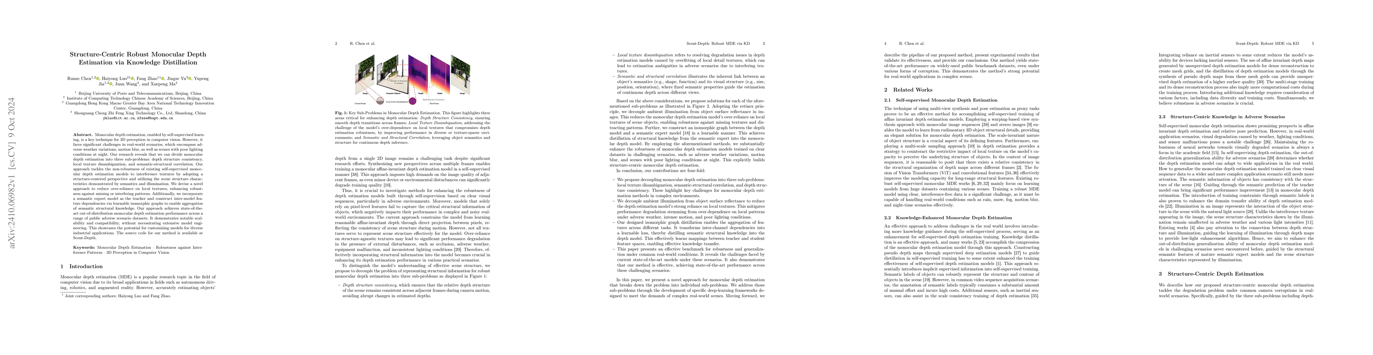 Thumbnail for Structure-Centric Robust Monocular Depth Estimation via Knowledge
  Distillation