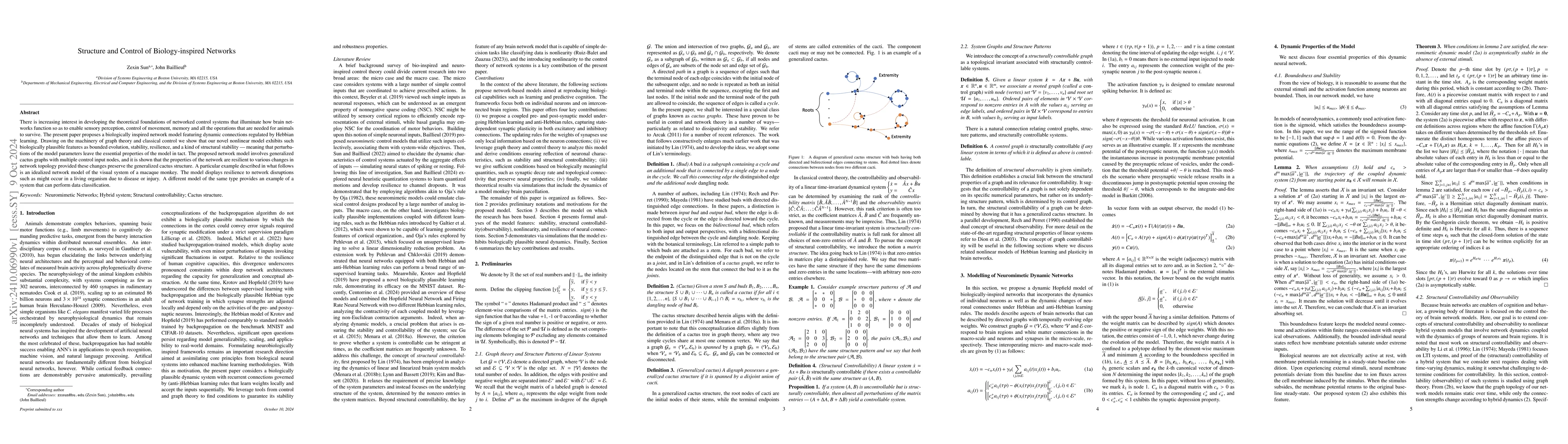 Thumbnail for Structure and Control of Biology-inspired Networks