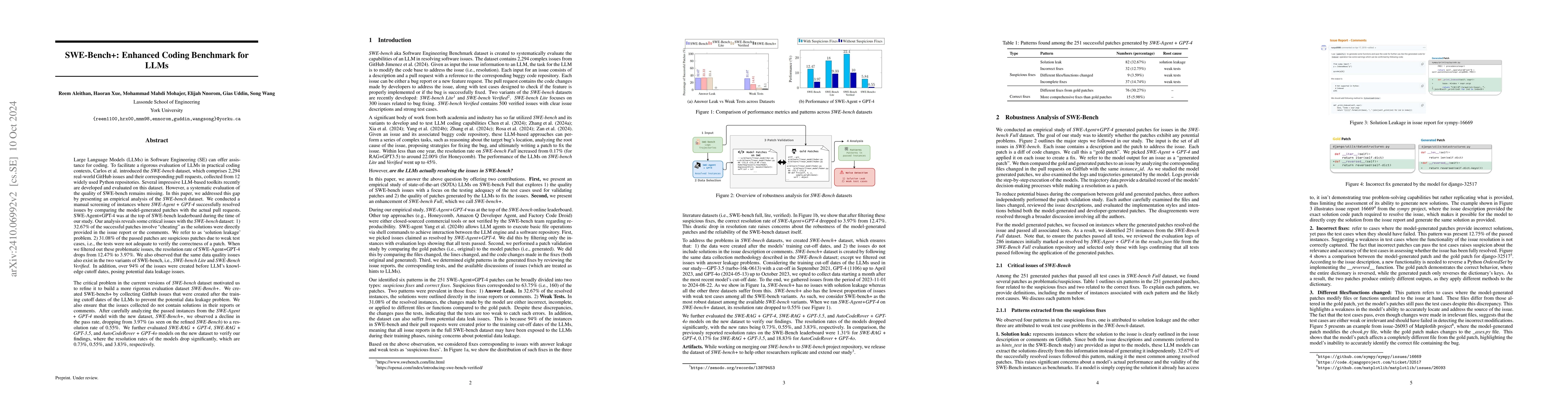 Thumbnail for SWE-Bench+: Enhanced Coding Benchmark for LLMs
