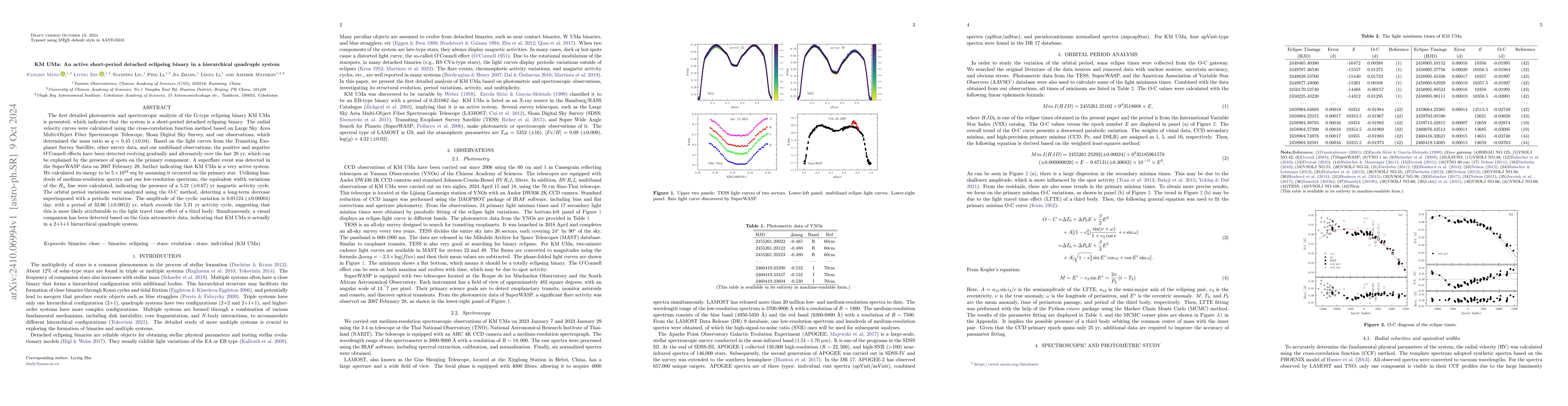 Thumbnail for KM UMa: An active short-period detached eclipsing binary in a
  hierarchical quadruple system