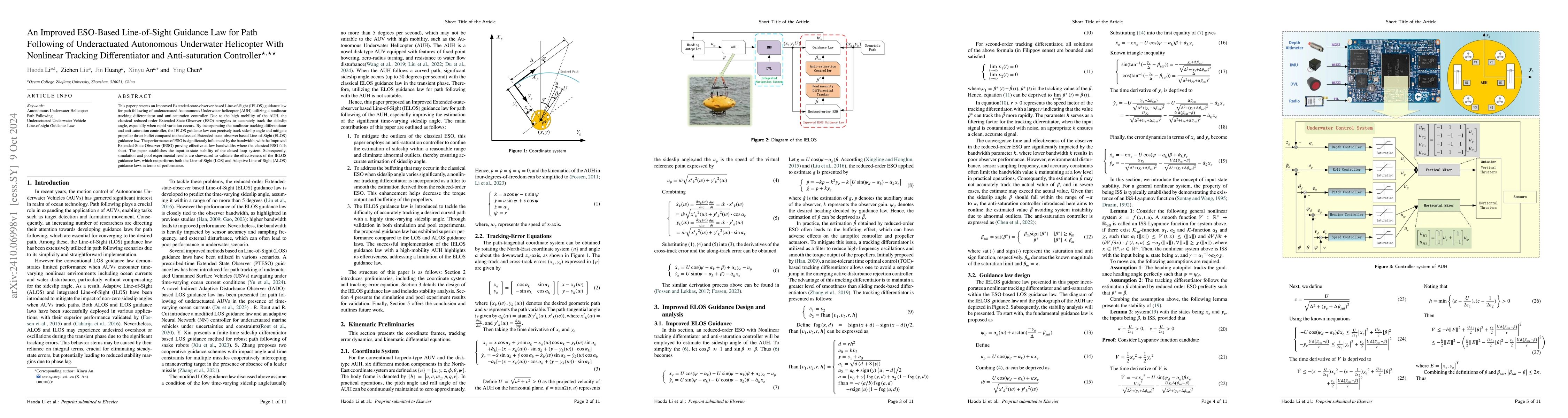 Thumbnail for An Improved ESO-Based Line-of-Sight Guidance Law for Path Following of
  Underactuated Autonomous Underwater Helicopter With Nonlinear Tracking
  Differentiator and Anti-saturation Controller