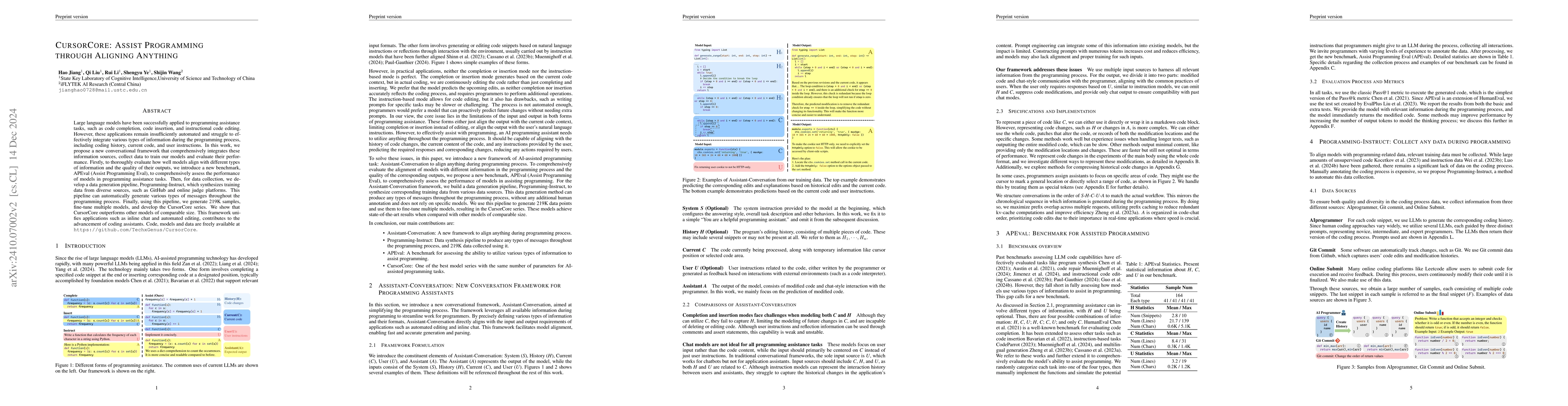 Thumbnail for CursorCore: Assist Programming through Aligning Anything
