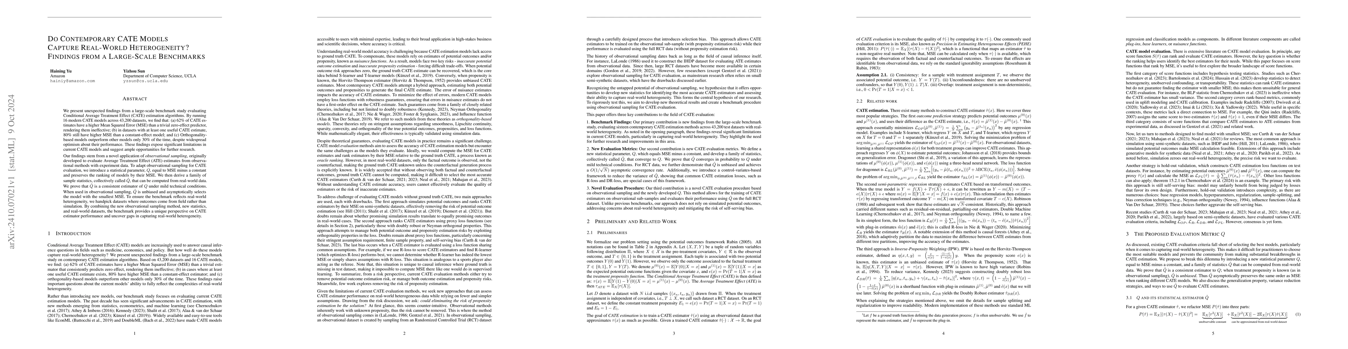 Thumbnail for Do Contemporary CATE Models Capture Real-World Heterogeneity? Findings
  from a Large-Scale Benchmark