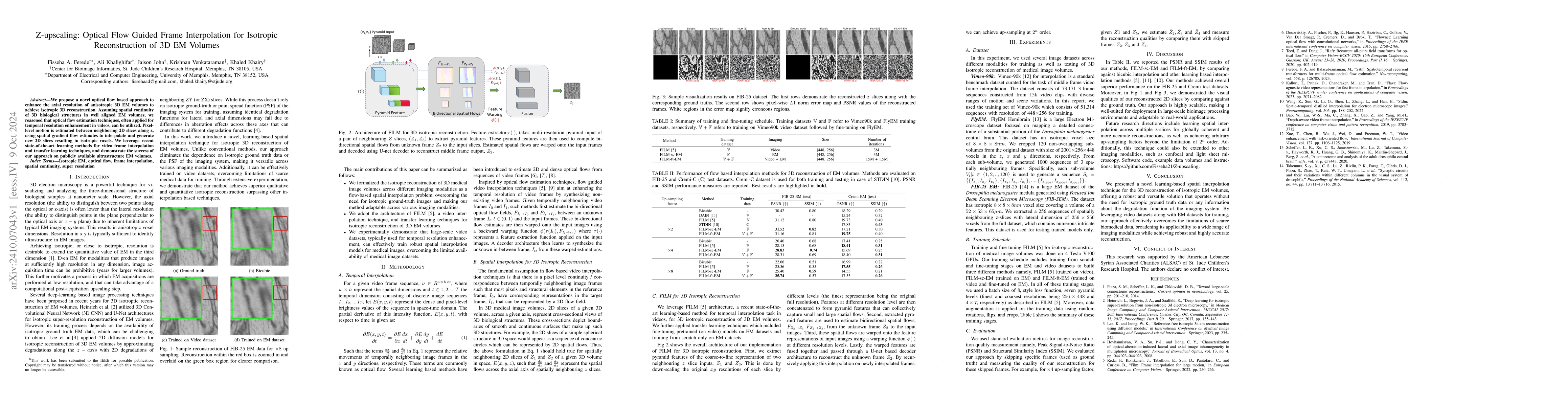 Thumbnail for Z-upscaling: Optical Flow Guided Frame Interpolation for Isotropic
  Reconstruction of 3D EM Volumes