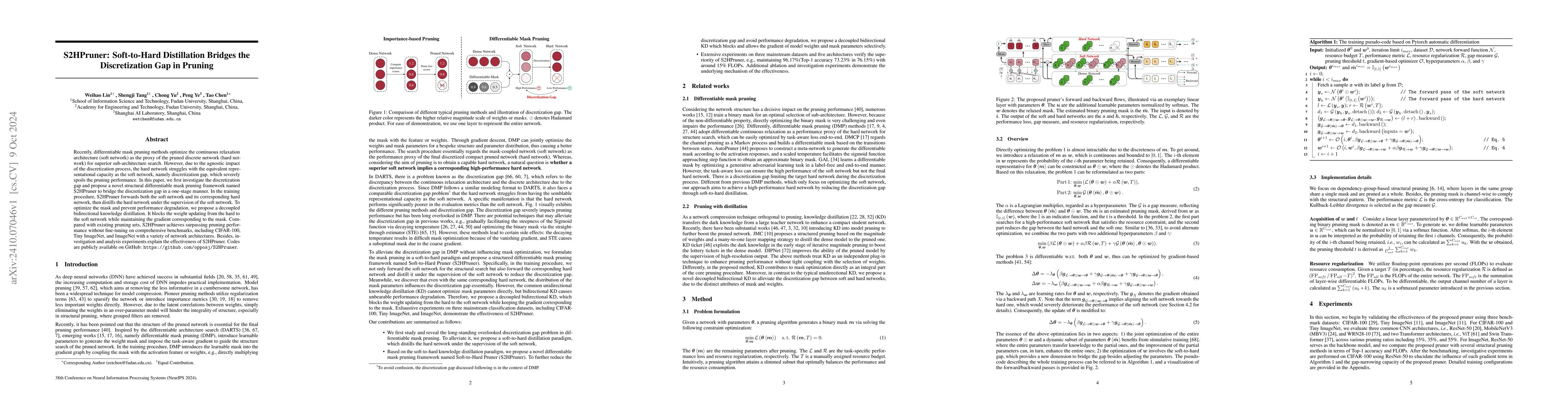 Thumbnail for S2HPruner: Soft-to-Hard Distillation Bridges the Discretization Gap in
  Pruning