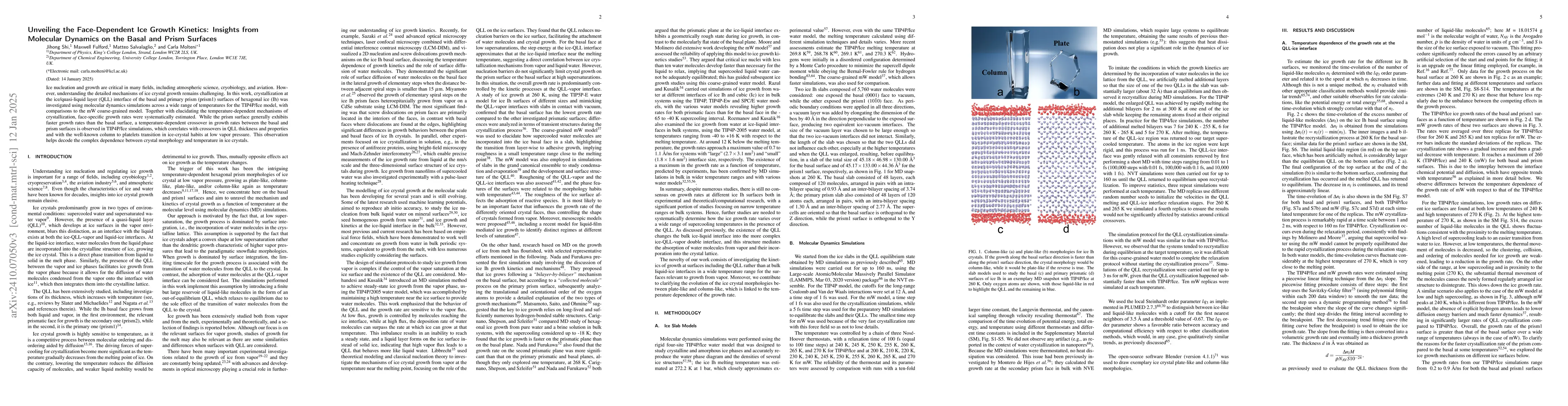 Thumbnail for Unveiling the Face-Dependent Ice Growth Kinetics: Insights from
  Molecular Dynamics on the Basal and Prism Surfaces