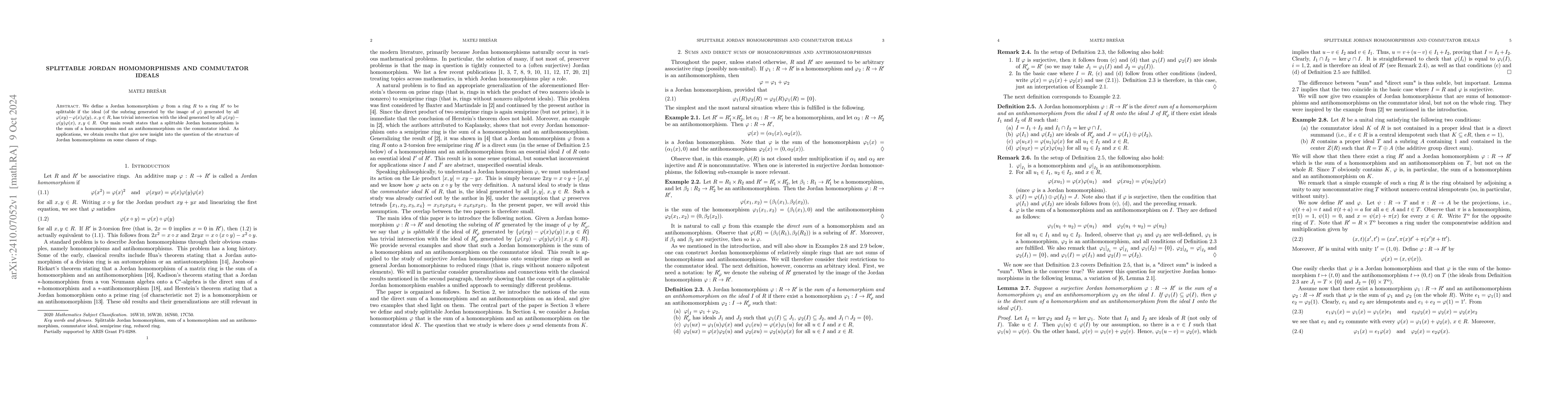 Thumbnail for Splittable Jordan homomorphisms and commutator ideals