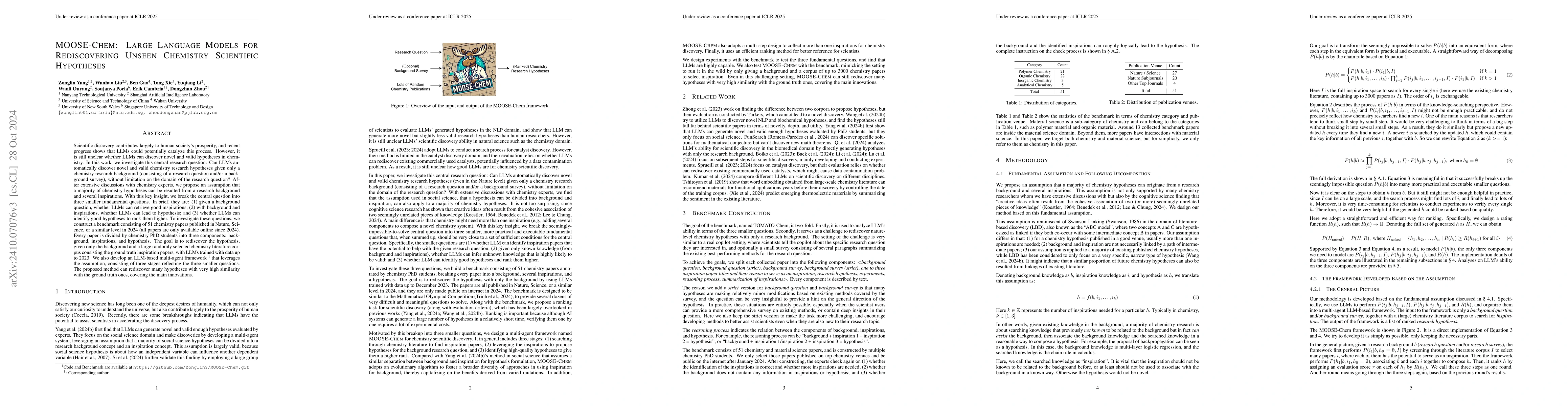 Thumbnail for MOOSE-Chem: Large Language Models for Rediscovering Unseen Chemistry
  Scientific Hypotheses
