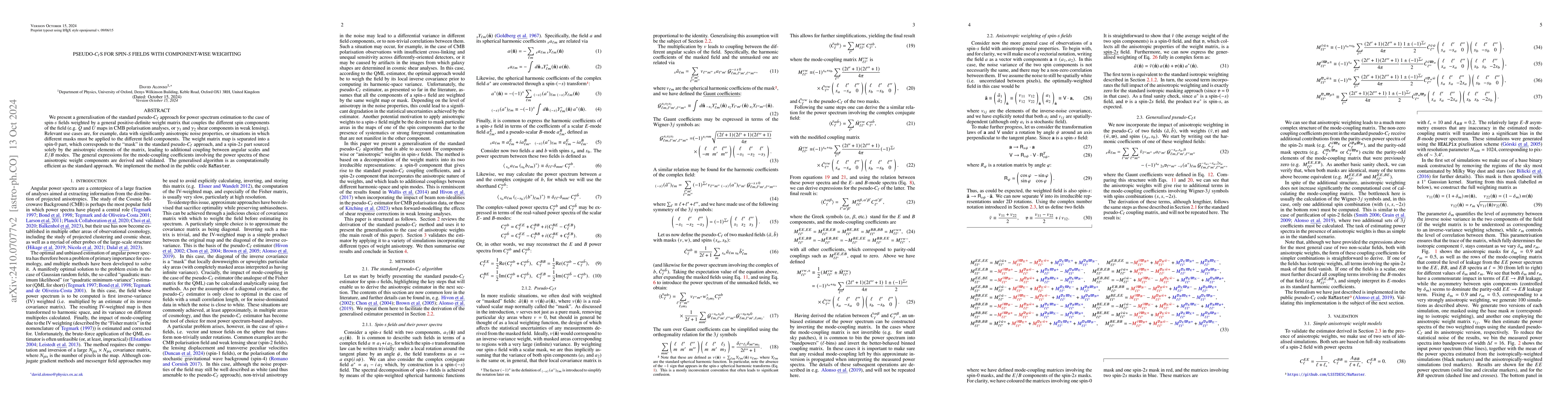 Thumbnail for Pseudo-$C_\ell$s for spin-$s$ fields with component-wise weighting
