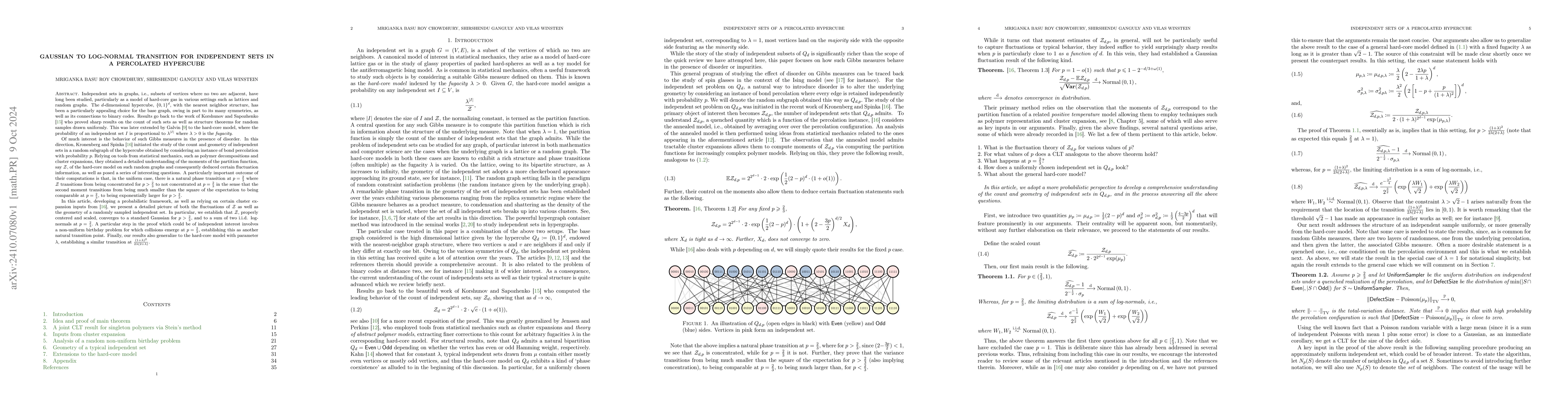 Thumbnail for Gaussian to log-normal transition for independent sets in a percolated
  hypercube