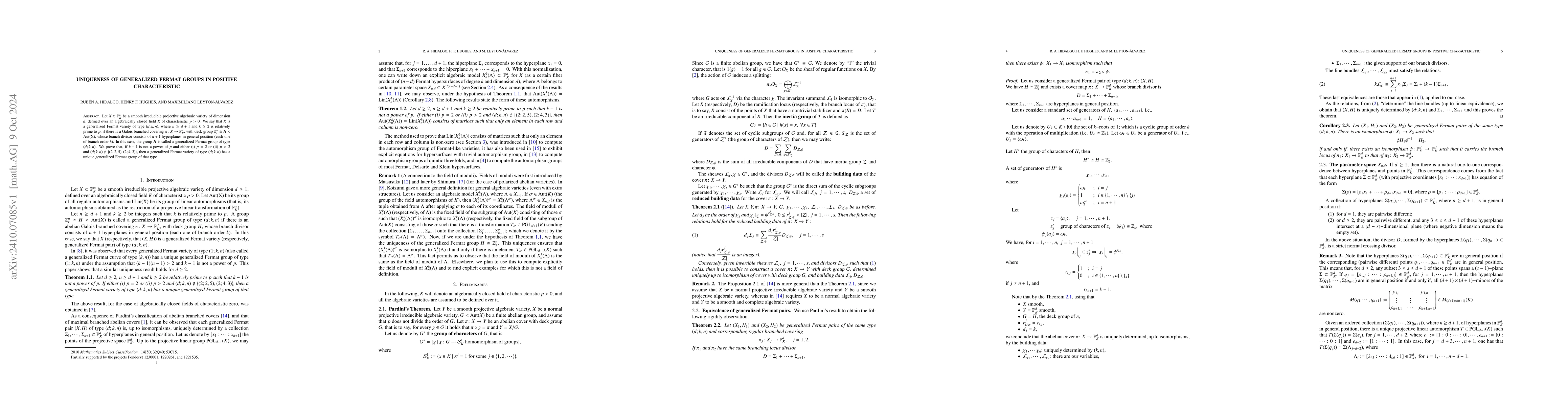Thumbnail for Uniqueness of Generalized Fermat Groups in positive characteristic