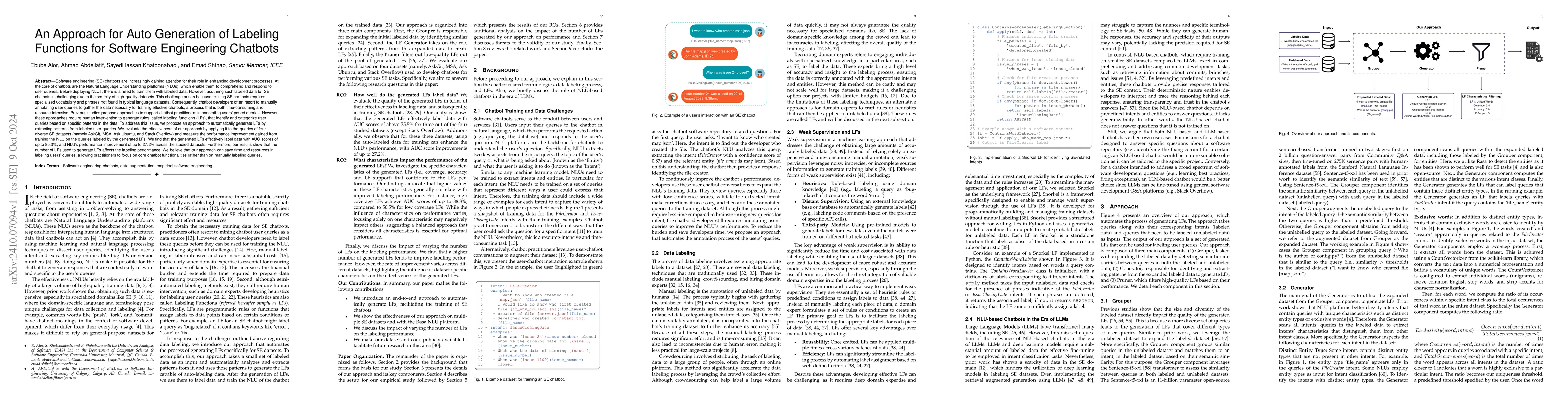 Thumbnail for An Approach for Auto Generation of Labeling Functions for Software
  Engineering Chatbots