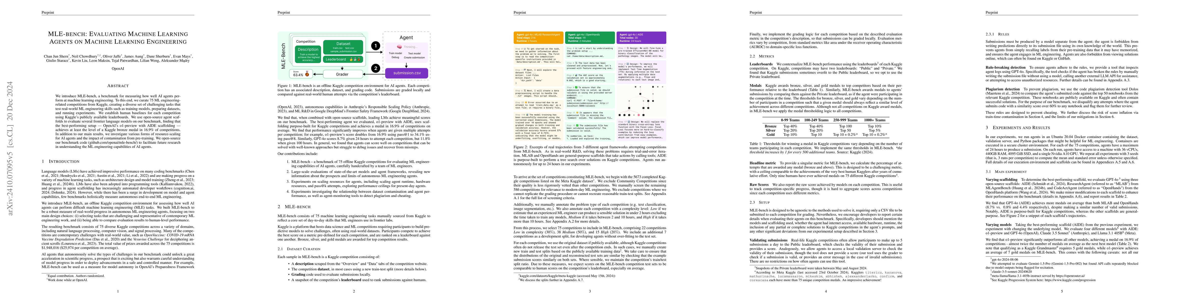 Thumbnail for MLE-bench: Evaluating Machine Learning Agents on Machine Learning
  Engineering