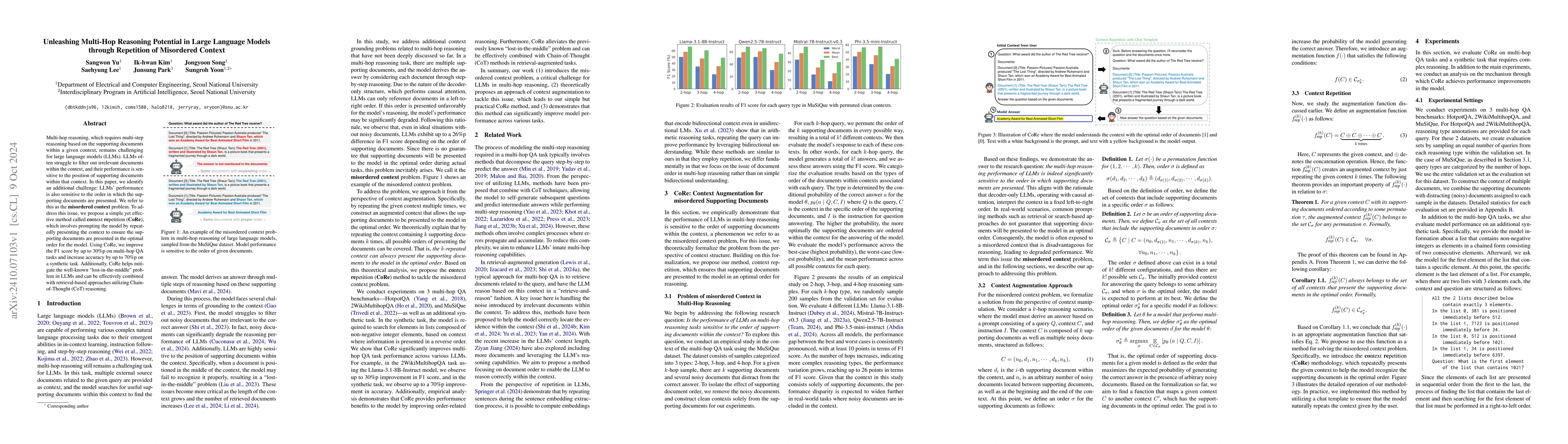 Thumbnail for Unleashing Multi-Hop Reasoning Potential in Large Language Models
  through Repetition of Misordered Context