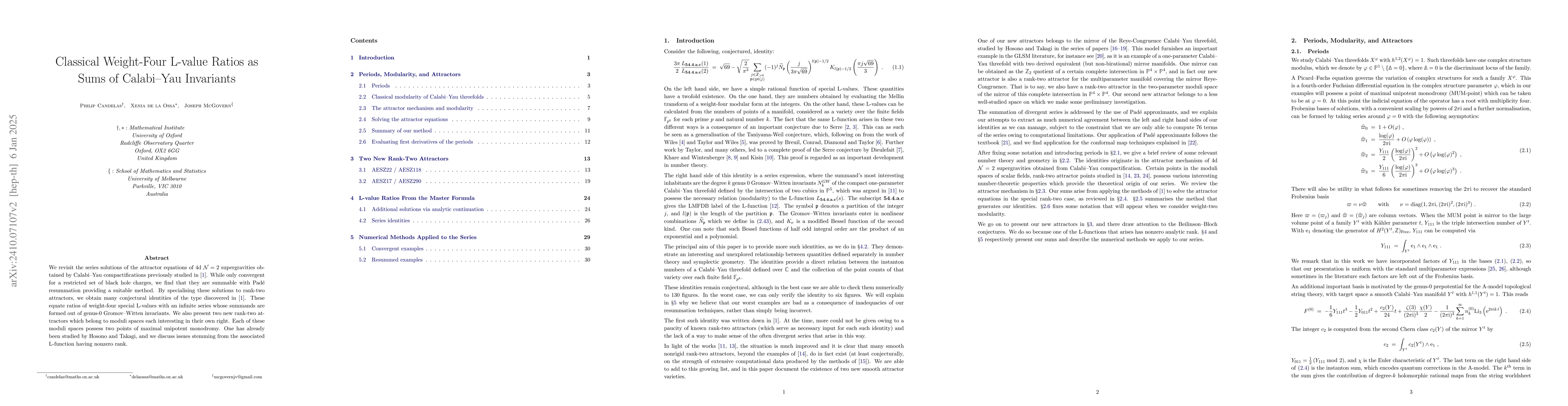 Thumbnail for Classical Weight-Four L-value Ratios as Sums of Calabi--Yau Invariants